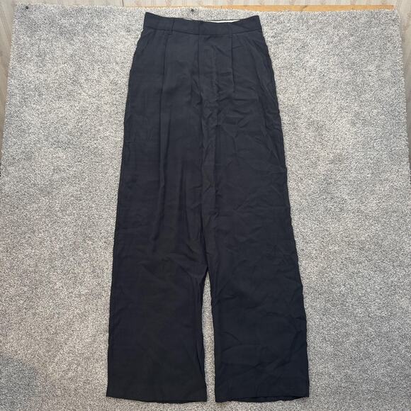 Zara Pants Mens 29x32 Black Relaxed Fit Wide Leg Linen Blend Dress Trousers - Picture 1 of 16